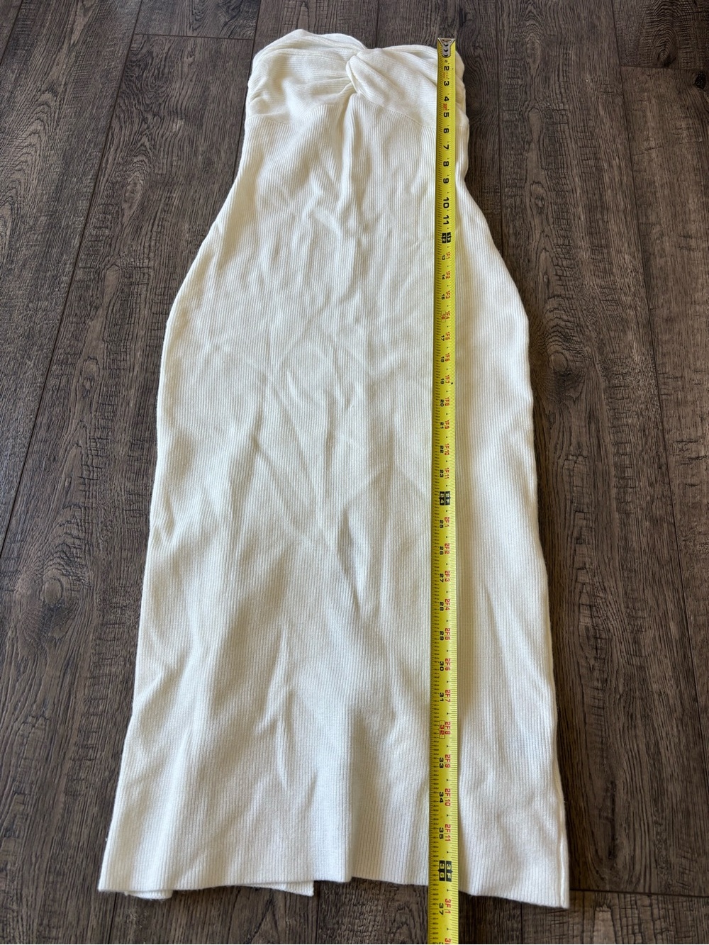 White Strapless knit Twist-Front Midi Dress - Picture 2 of 6
